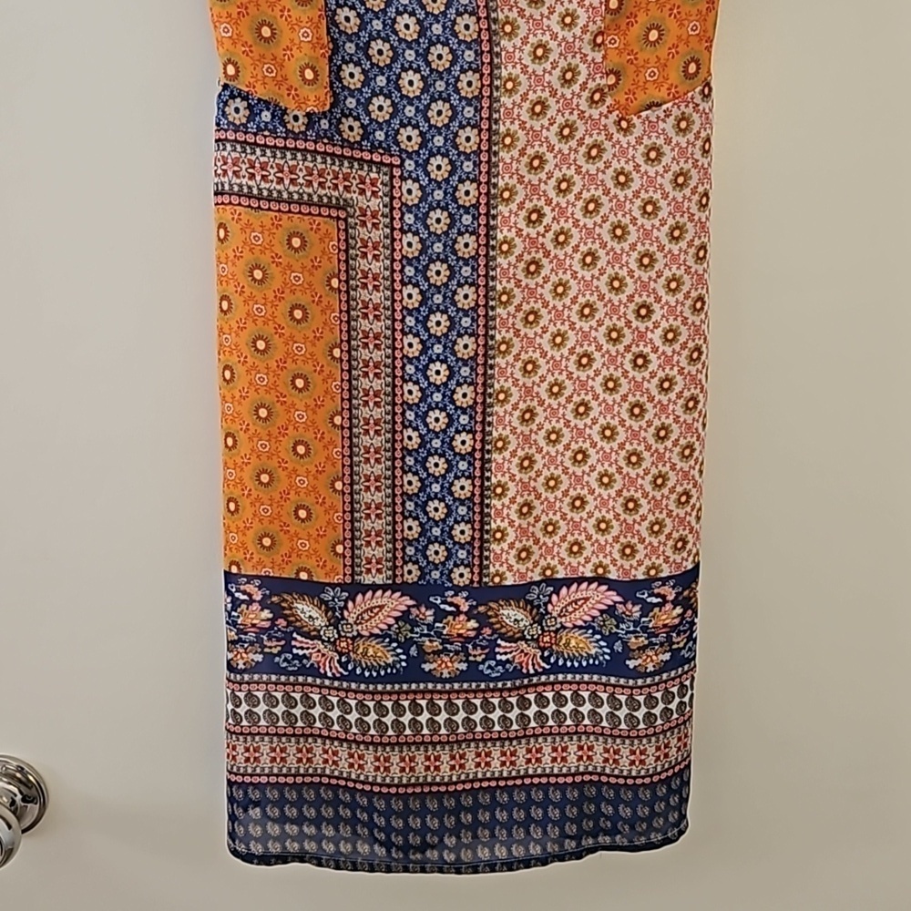 SPEECHLESS Orange Mixed Print Patchwork Tie Back Short Sleeve Dress - Picture 8 of 10